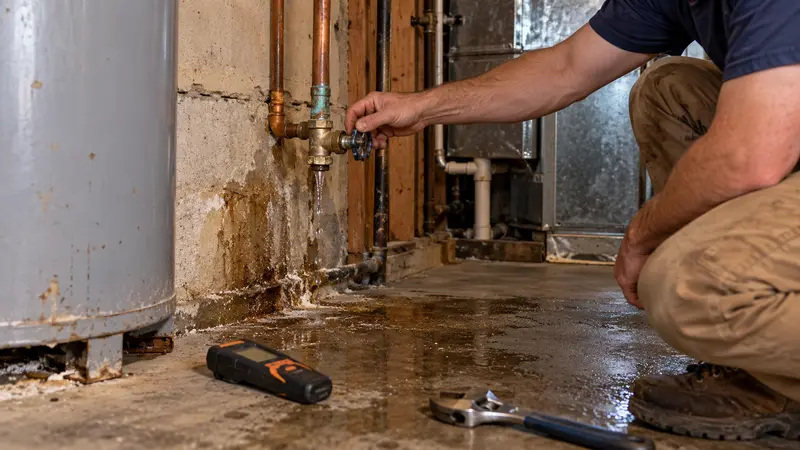 Dripping older copper valve before leak repair