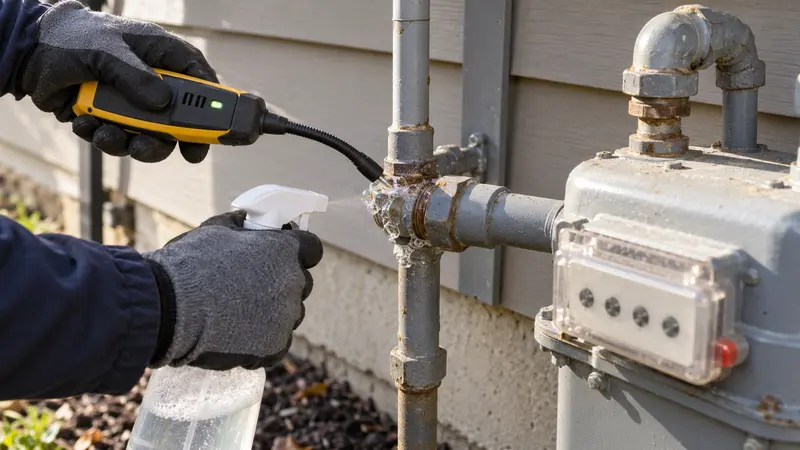 Exterior meter fitting before a second gas leak inspection