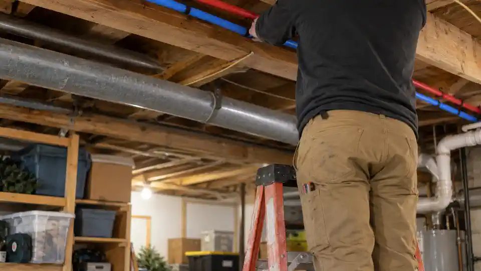 New PEX lines run through a basement during a repipe service Spanish Fork UT job