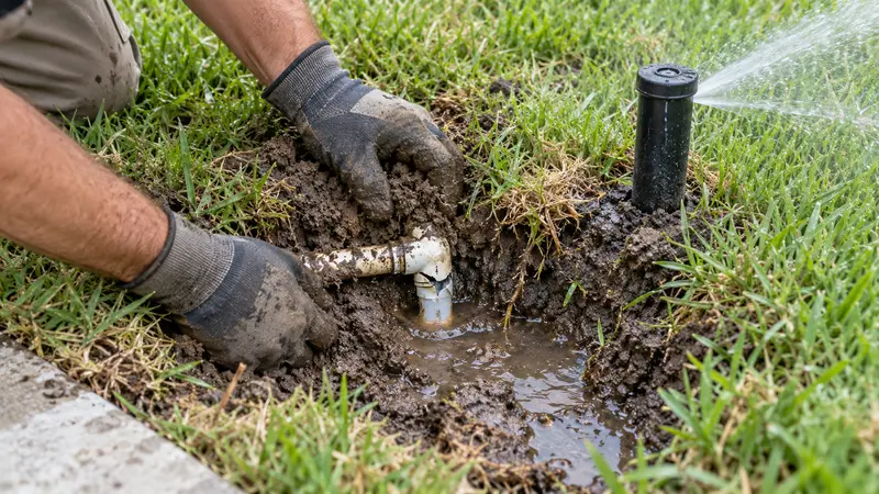 Wet depression beside a sprinkler head before repair