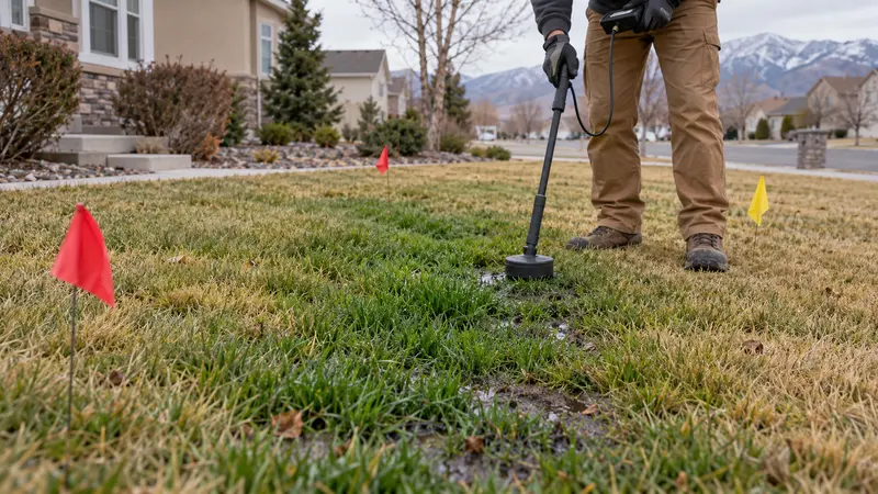 Soggy yard before underground water line leak detection