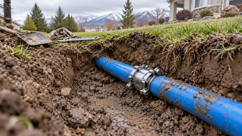 New coupling after targeted main water line repair